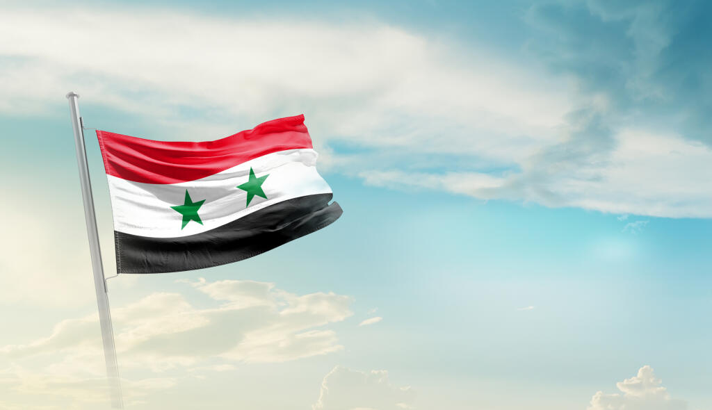 Syria,National,Flag,Waving,In,Beautiful,Sky.