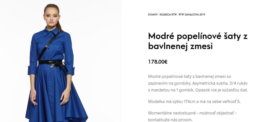 Rovnaký kúsok, aký mala Petra Vlhová u prezidentky, má návrhárka Gavalcová aj vo svojom e-shope za 178 eur.