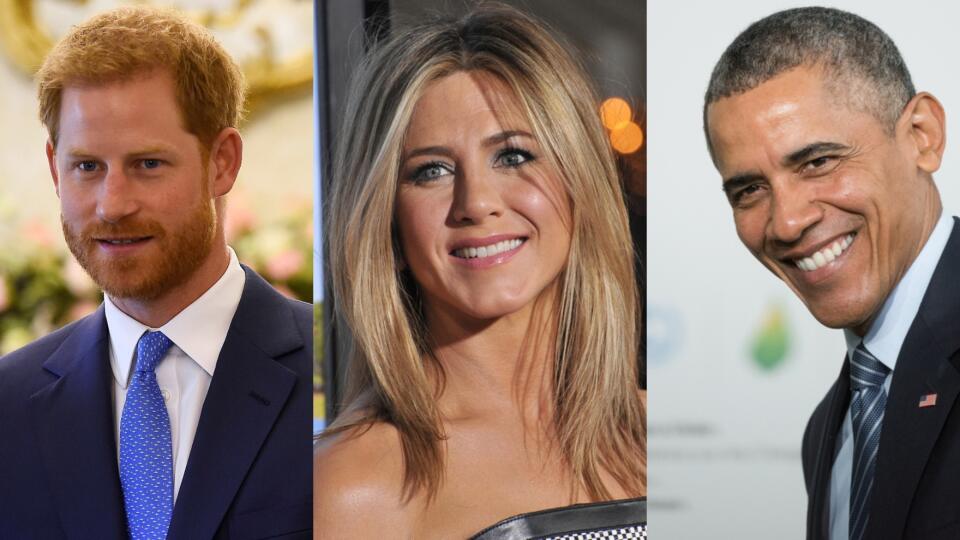 Princ Harry, Jennifer Aniston a Barack Obama