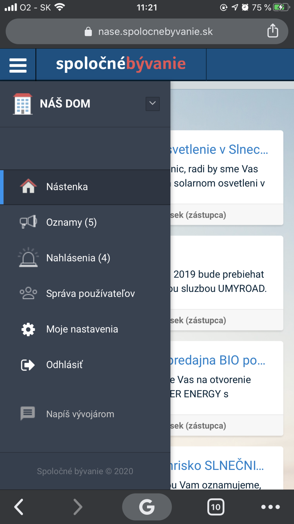 A takto vyzerá aplikácia v plnej prevádzke. Nájdete v nej všetko, čo potrebujete vybaviť v súvislosti so správou bytovky.