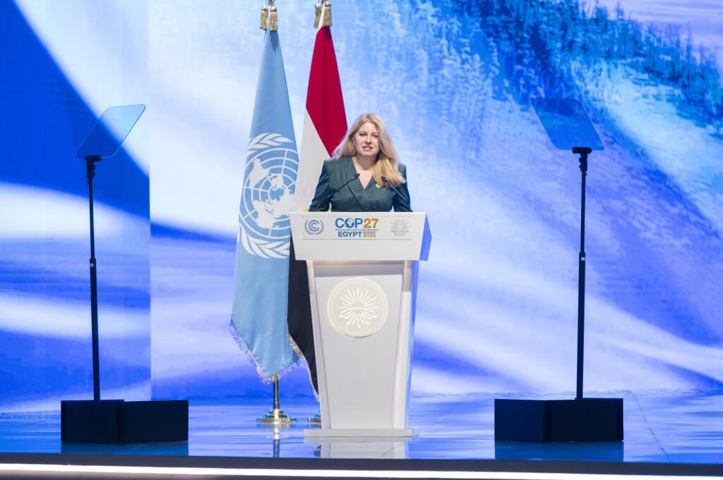 Na snímke prezidentka SR Zuzana Čaputová počas prejavu na Klimatickej konferencii OSN COP 27 v egyptskom Šarm aš-Šajchu 7. novembra 2022. FOTO TASR - Michal Svítok