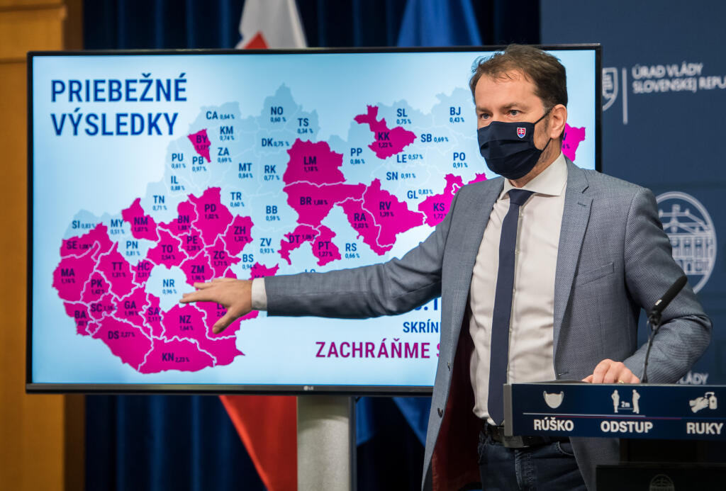 Na snímke predseda vlády SR Igor Matovič počas tlačovej konferencie k priebežným výsledkom skríningového testovania 26. januára 2021 v Bratislave. FOTO TASR - Martin Baumann