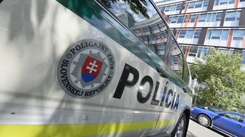 Na snímke policajné auto stojí pred budovou spoločnosti Slovenské elektrárne 23. júla 2014 v Bratislave. Policajti si do Slovenských elektrární prišli pre dokumenty k privatizácii tejto firmy. FOTO TASR - Michal Svítok
