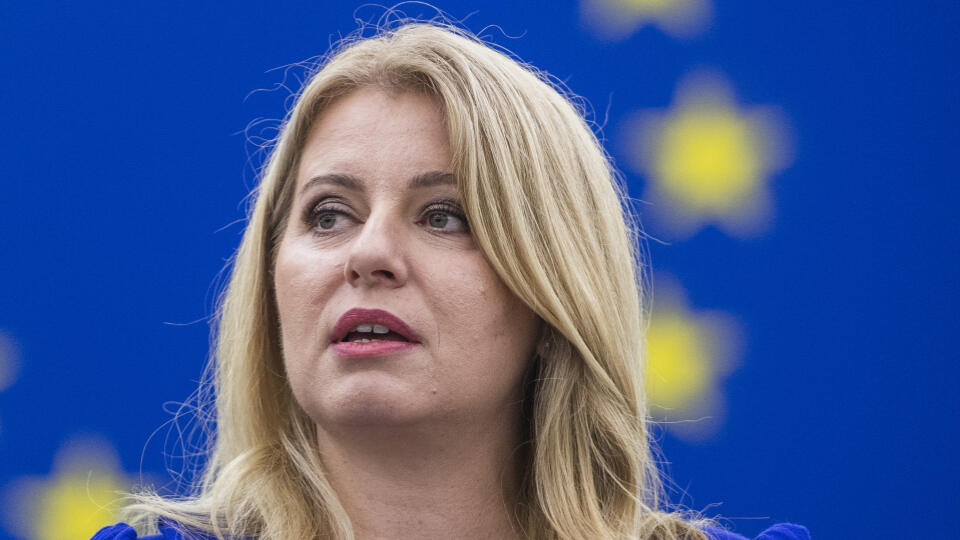 Na snímke prezidentka SR Zuzana Čaputová vystupuje s príhovorom pred poslancami Európskeho parlamentu v Štrasburgu v stredu 19. októbra 2022.  FOTO TASR - Jaroslav Novák