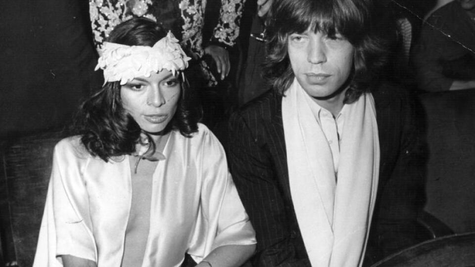 circa 1975:  Rock singer Mick Jagger of the Rolling Stones with his wife Bianca at the opening night of 'Josephine', a new show by Andrew Levasseur, on the left-bank of Paris.  (Photo by Keystone/Getty Images)