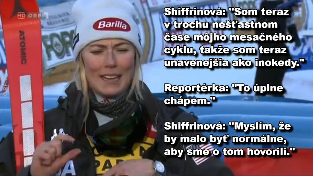 Shiffrinová priznala, že preteky v Kronplatzi ju zastihli v každomesačnom menštruačnom cykle. Napriek tomu dokázala vyhrať s jasným náskokom.