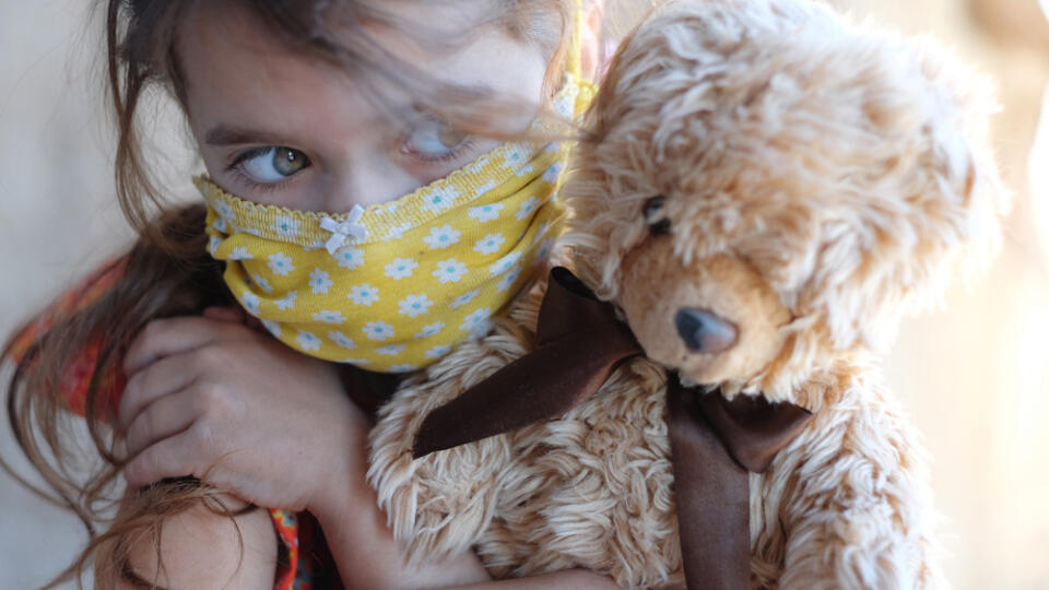 Masked,Child,With,Favorite,Doll,Teddy,Bears.,Portrait,Sad,Little