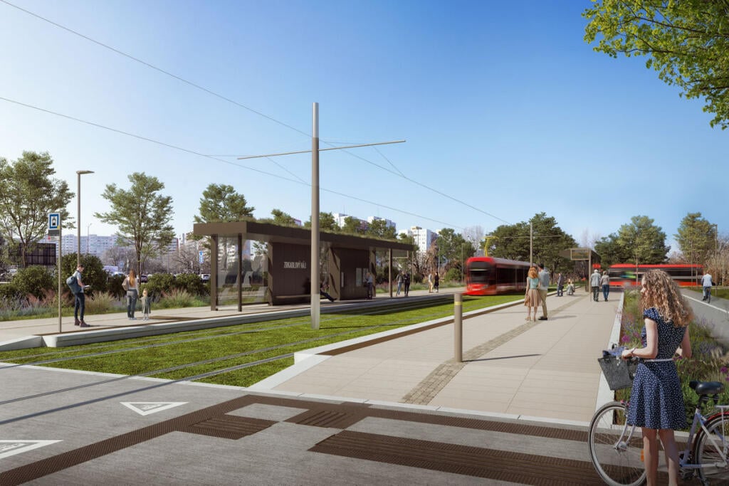 Petržalská električka: Vizualizácia zástavky Zrkadlový háj.
