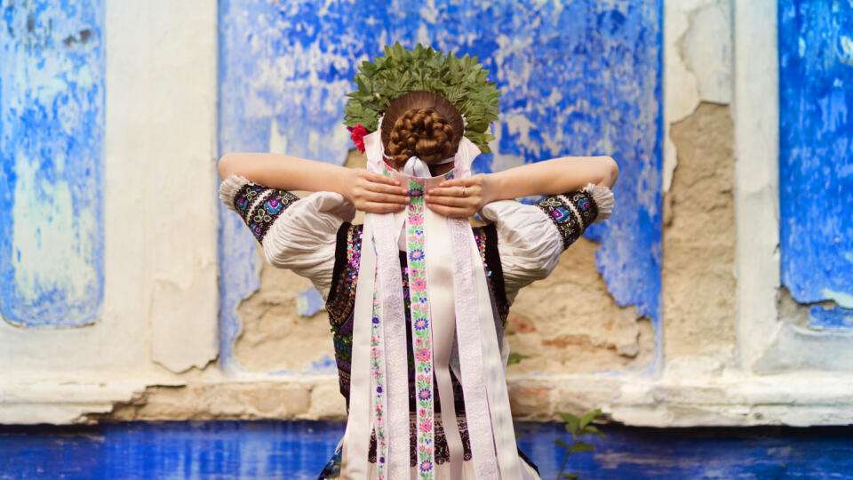 Beautiful,Woman,Wearing,Traditional,Eastern,Europe,Folk,Costumes.