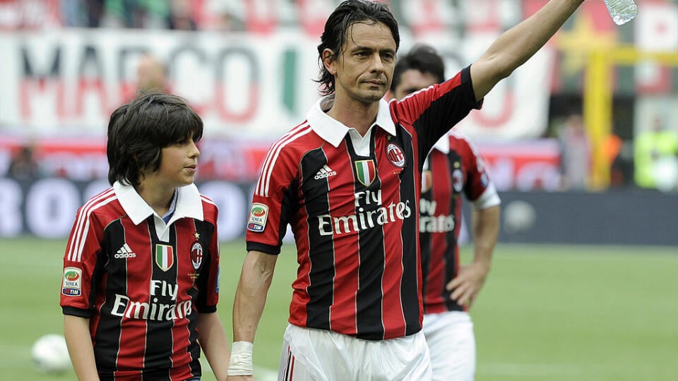 Filippo Inzaghi počas svojej rozlúčky po zápase s Novarou v roku 2012.