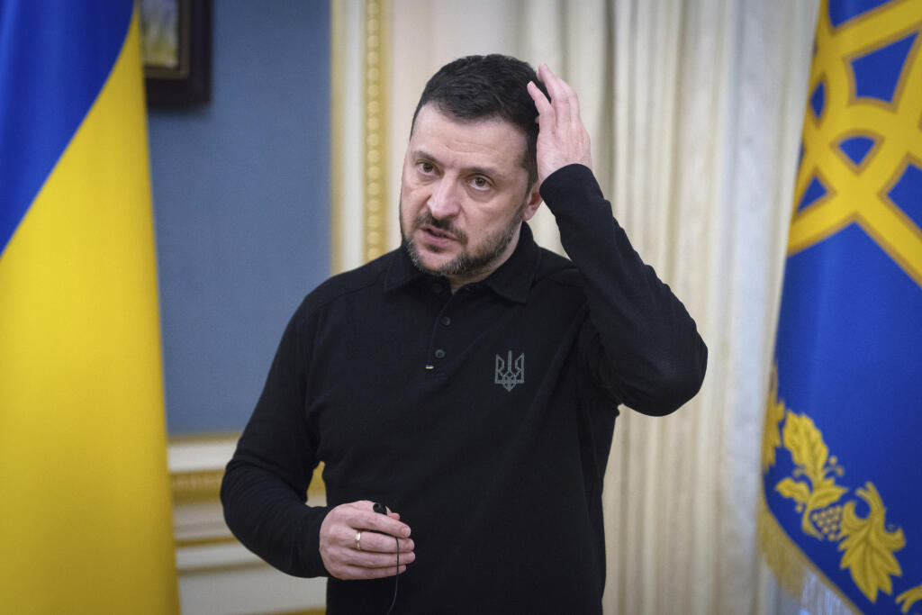 WA 71 Kyjev - Ukrajinský prezident Volodymyr Zelenskyj počas tlačovej konferencie v Kyjeve v stredu 5. februára 2025. Zelenskyj v sobotu 8. februára vyhlásil, že Kyjev chce, aby jeho spojenci investovali do nerastných zdrojov krajiny po tom, ako americký prezident Donald Trump požiadal o 