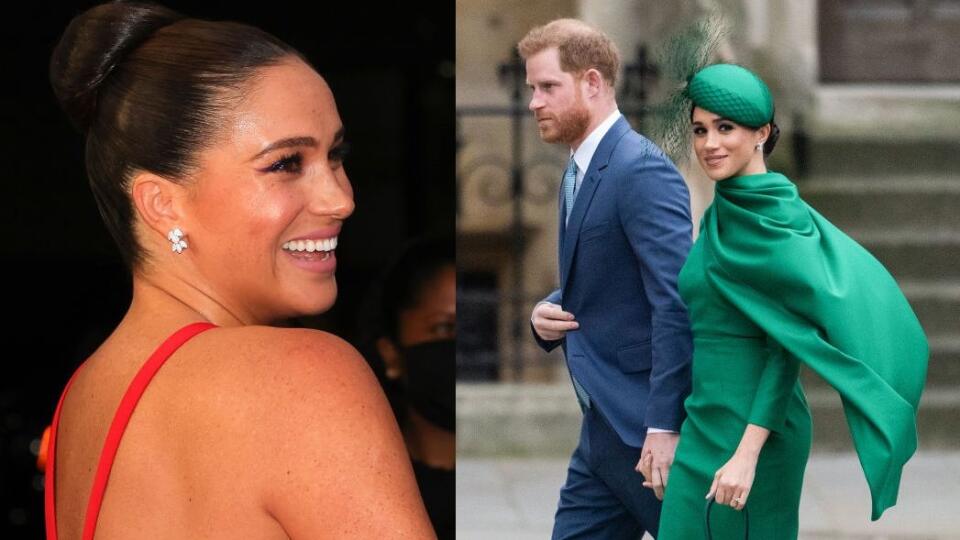 Meghan Markl zaujalav ohnivo červených šatách.