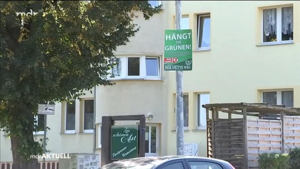 Bilbord s heslom „Obeste Zelených“ v saskom Zwickau, september 2021