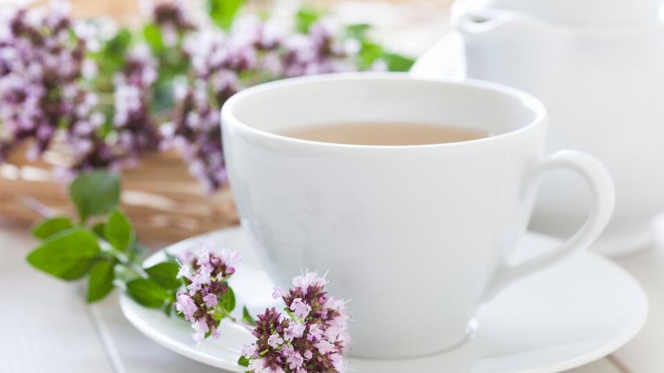 Sweet Marjoram flower and Sweet Marjoram herbal tea in a cup.<br/>Biosphoto / Frédérique Bidault, Image: 282300083, License: Rights-managed, Restrictions: ILLUSTRATION IMAGE, Model Release: no, Credit line: Profimedia, AFP Stock