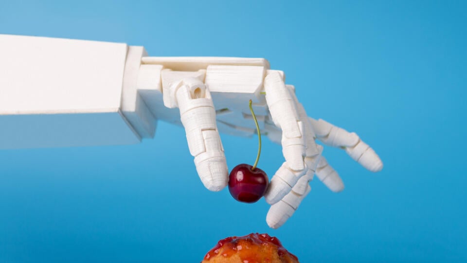 Chef,Robotic,Assistant,In,Kitchen,Technology.,Robot,Hand,Decorating,Sweet