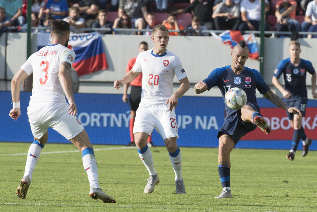 Takto to vyzeralo na trávniku a na tribúnach počas zápasu Slovensko - Česko.