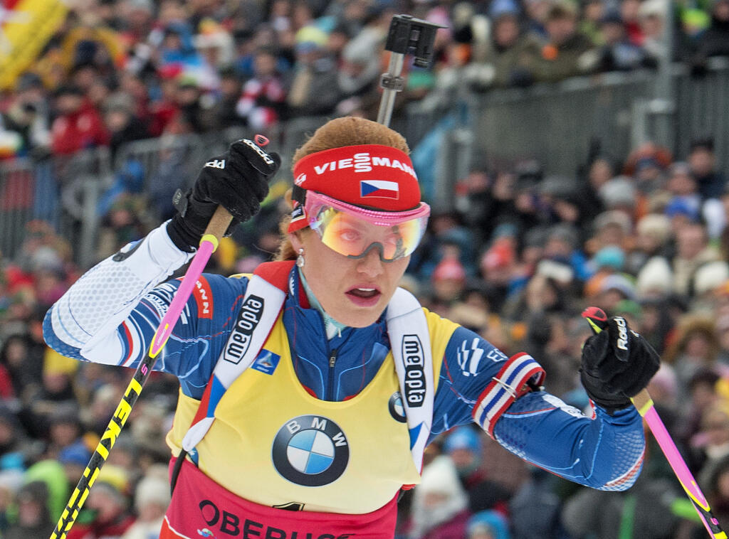 Winner Gabriela Koukalova of Czech Republic competes during the women's 12.5 kilometers mass start race at the Biathlon World Cup in Oberhof, Germany, Sunday, Jan. 8, 2017. (AP Photo/Jens Meyer)