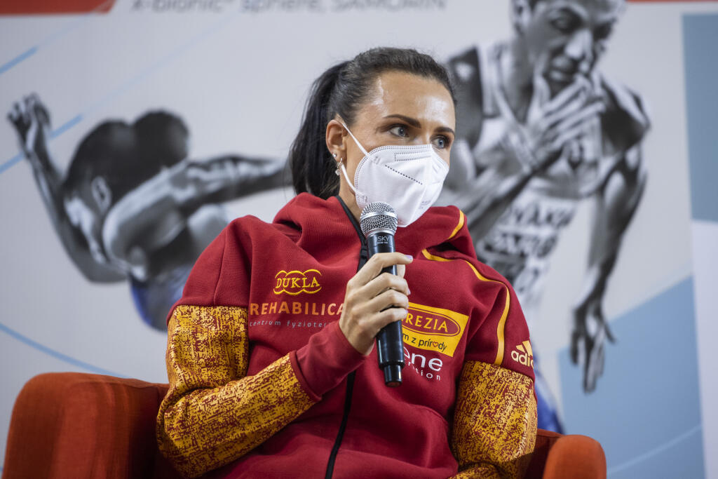 Na snímke slovenská atlétka Iveta Putalová počas tlačovej konferencie k letnej atletickej sezóne s prívlastkom olympijská a k prípravám 56. ročníka medzinárodného mítingu P-T-S v Šamoríne (2. 6.), v Bratislave 7. mája 2021.