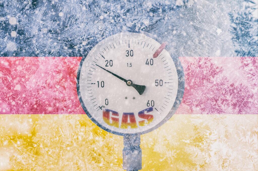Gas,Pressure,Gauge,On,Background,Of,Frozen,Flag,Of,Germany,