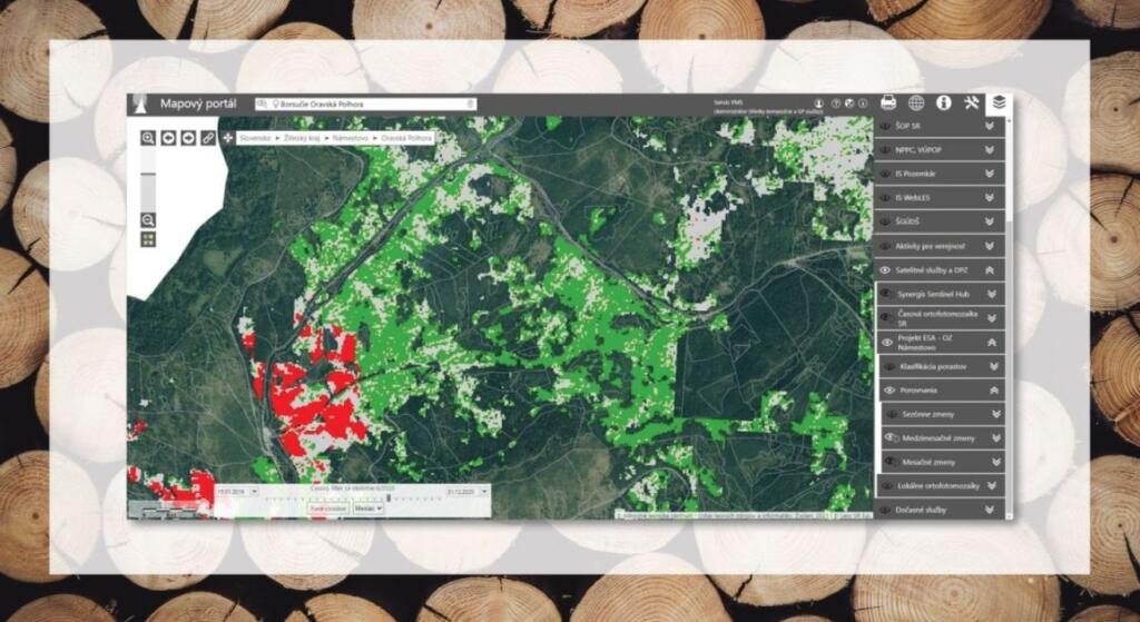 Grafické znázornenie výskytu lykožrúta v geografickom informačnom systéme, identifikované zo satelitných dát.