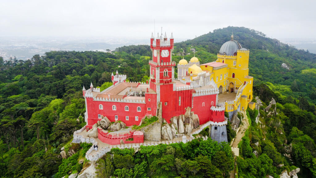 The Pena Palace from the Sky. Sintra, Portugal.