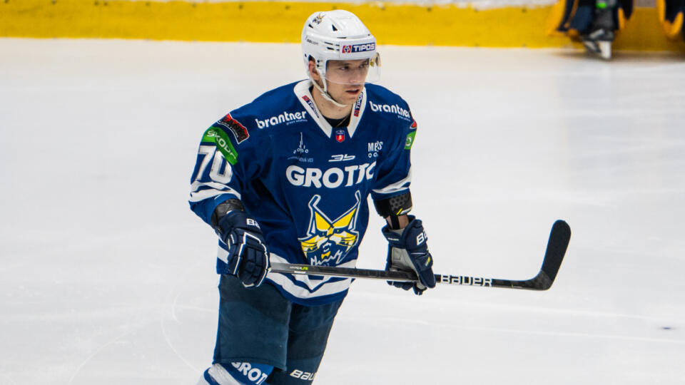 Na snímke Martin Réway (Spišská Nová Ves) pred zápasom 50. kola hokejovej Tipos Extraligy medzi HK GROTTO Spišská Nová Ves - HC MV Transport Prešov 4. januára 2023 v Spišskej Novej Vsi. FOTO TASR - Veronika Mihaliková