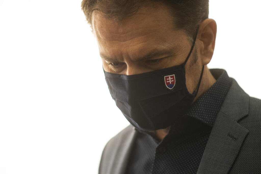 Na snímke predseda vlády SR Igor Matovič (OĽANO) počas tlačovej konferencie na tému Covid-19: ako ďalej?
v Bratislave 22. februára 2021. FOTO TASR - Jakub Kotian