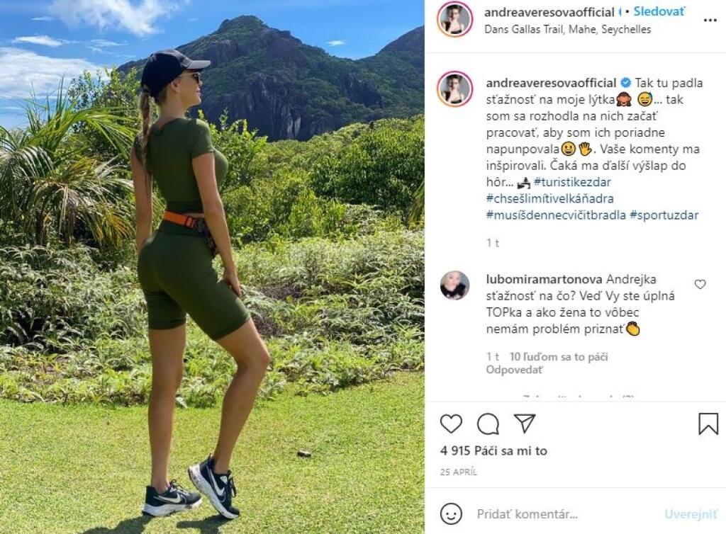 Andrea Verešová sa teraz zamerala na lýtka, tak zvolila krátke legíny.