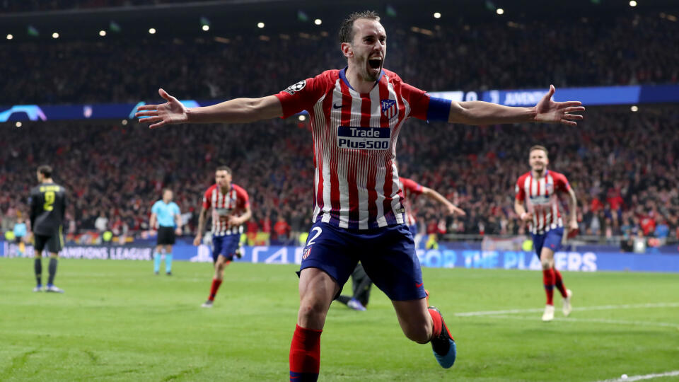 MADRID, SPAIN - FEBRUARY 20:  Diego Godin of Atletico Madrid celebrates after scoring his team's second goal during the UEFA Champions League Round of 16 First Leg match between Club Atletico de Madrid and Juventus at Estadio Wanda Metropolitano on February 20, 2019 in Madrid, Spain.  (Photo by Angel Martinez/Getty Images)