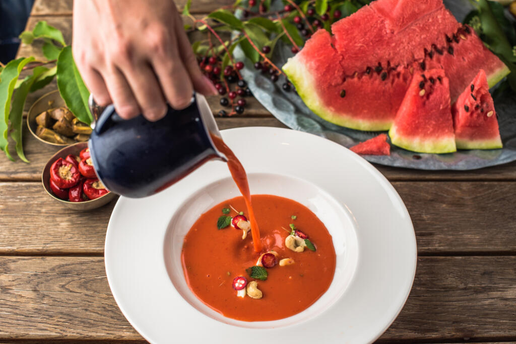 Melónové gazpacho.