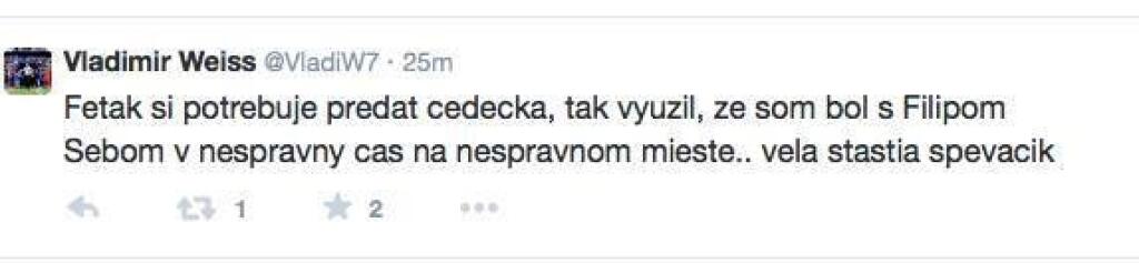 Po škandále si Weiss zavesil na sociálne siete aj takýto status, ktorý potom zmazal.
