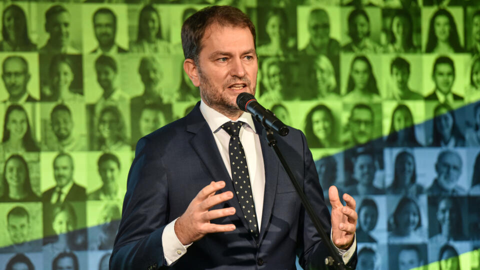 Na snímke predseda hnutia Obyčajní ľudia a nezávislé osobnosti (OĽaNO) a podpredseda vlády a minister financií SR Igor Matovič počas snemu hnutia Obyčajní ľudia a nezávislé osobnosti (OĽaNO) pri príležitosti 10. výročia vzniku hnutia, 17. novembra 2021 v Bratislave. FOTO TASR - Pavol Zachar