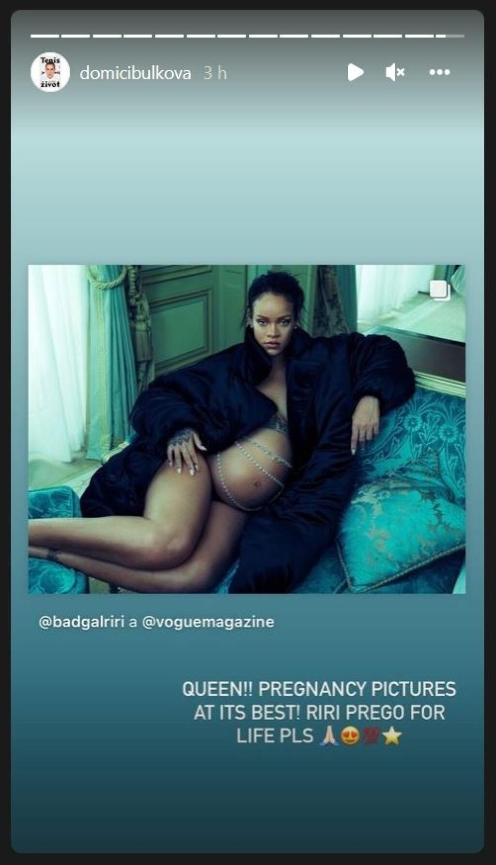 Rihanninu odvahu počas tehotenstva viackrát na instagrame chválila Dominika Cibulková. Aj ona počas tehotenstva viackrát šokovala svojím outfitom.