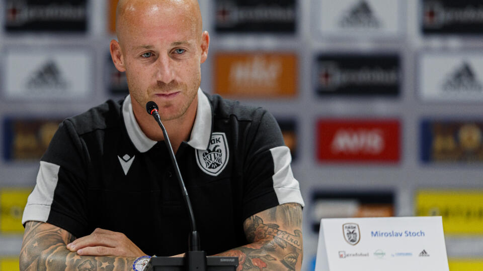 Miroslav Stoch počas tlačovej konferencie futbalové klubu PAOK FC deň pred zápasom play off Európskej ligy proti ŠK Slovan Bratislava.