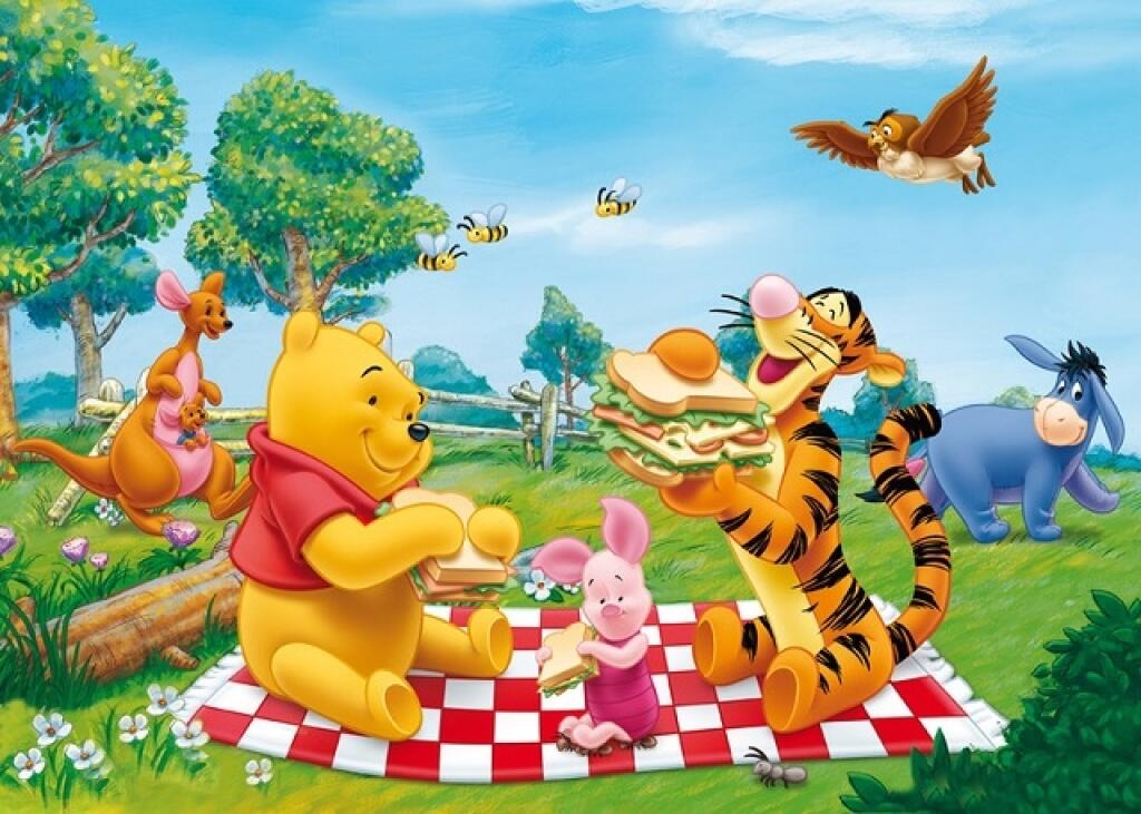 Pooh. Клементони Медвежонок Винни. Пазл Винни пух на пикнике. Мультяшки на пикнике. Поляна Винни пух Дисней.