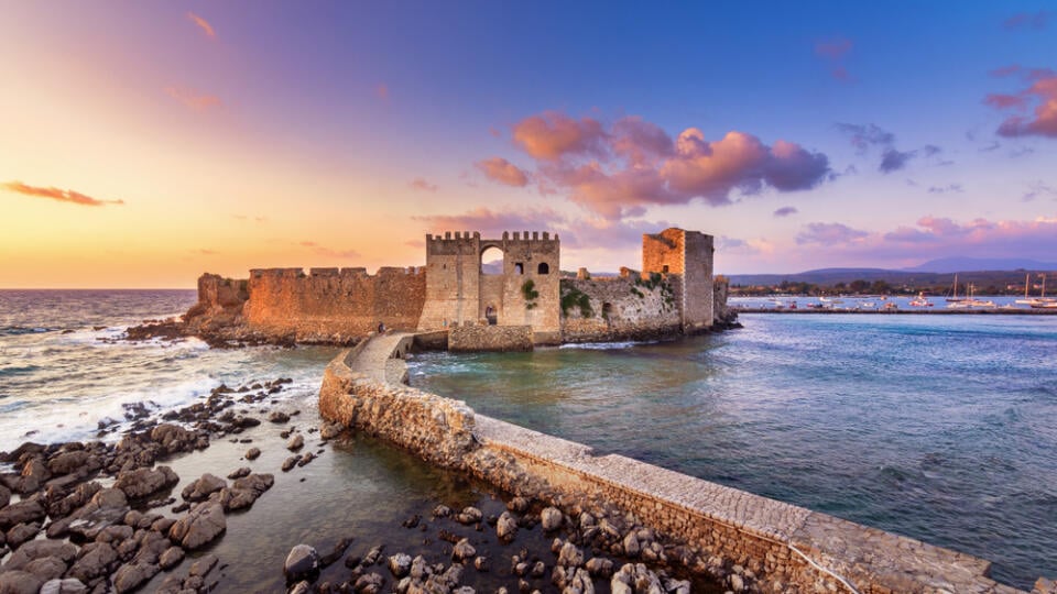 The,Venetian,Fortress,Of,Methoni,At,Sunset,In,Peloponnese,,Messenia,