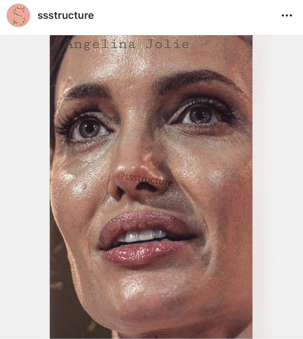 В близи или вблизи как. Анджелина Джоли с проблемной кожей. Анджелина Джоли без ретуши. Звезда с лицом.