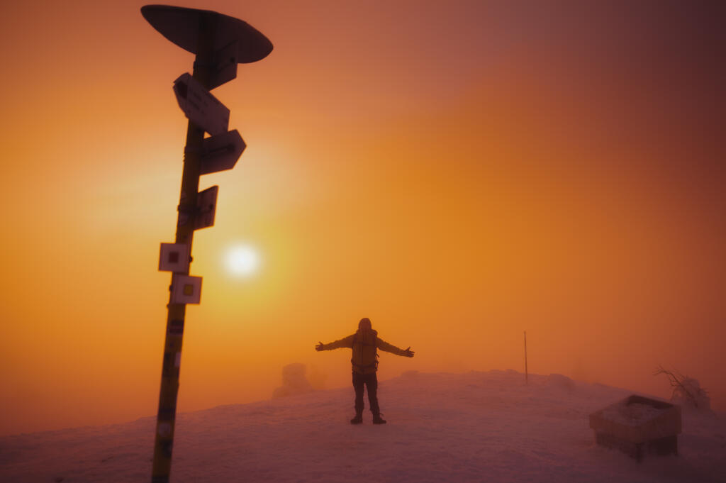 Sunrise over snowy mountains of Slovakia