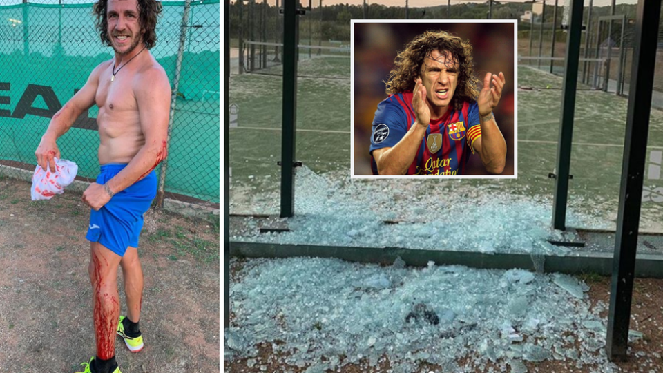 Carles Puyol prelet sklenenými dverami