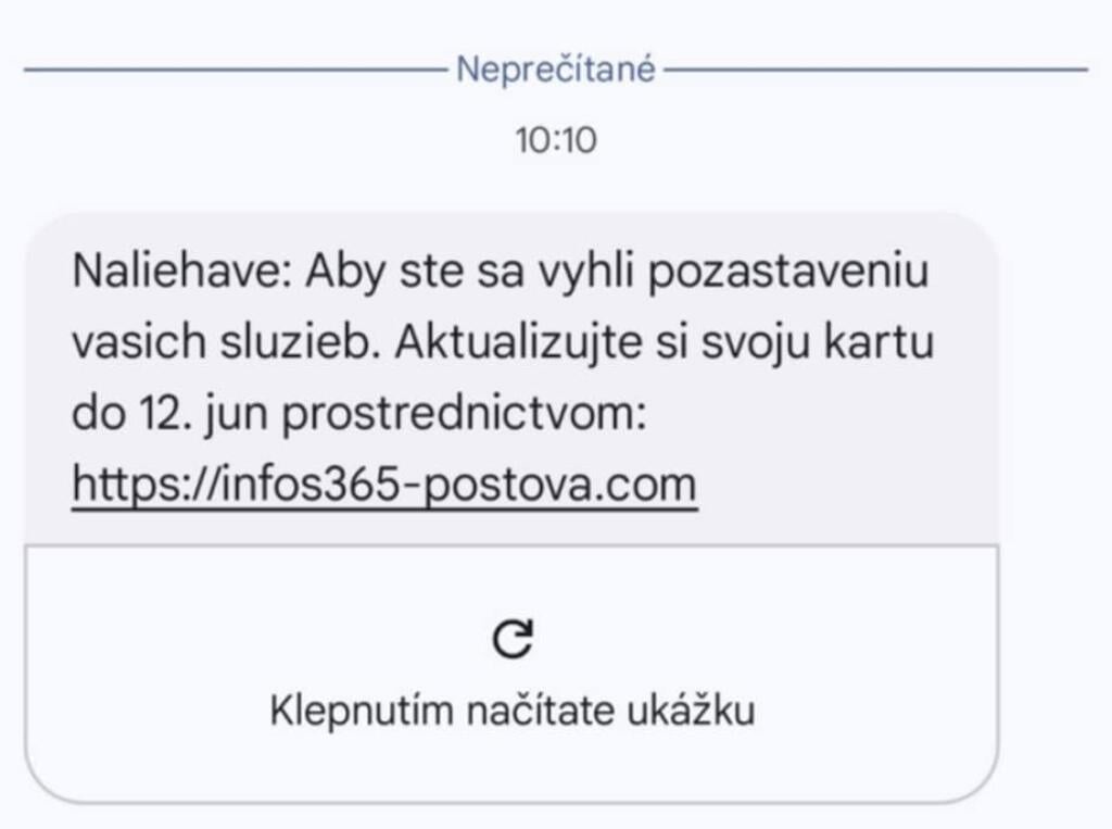 Aj takto vyzerá podvodná SMS-ka.
