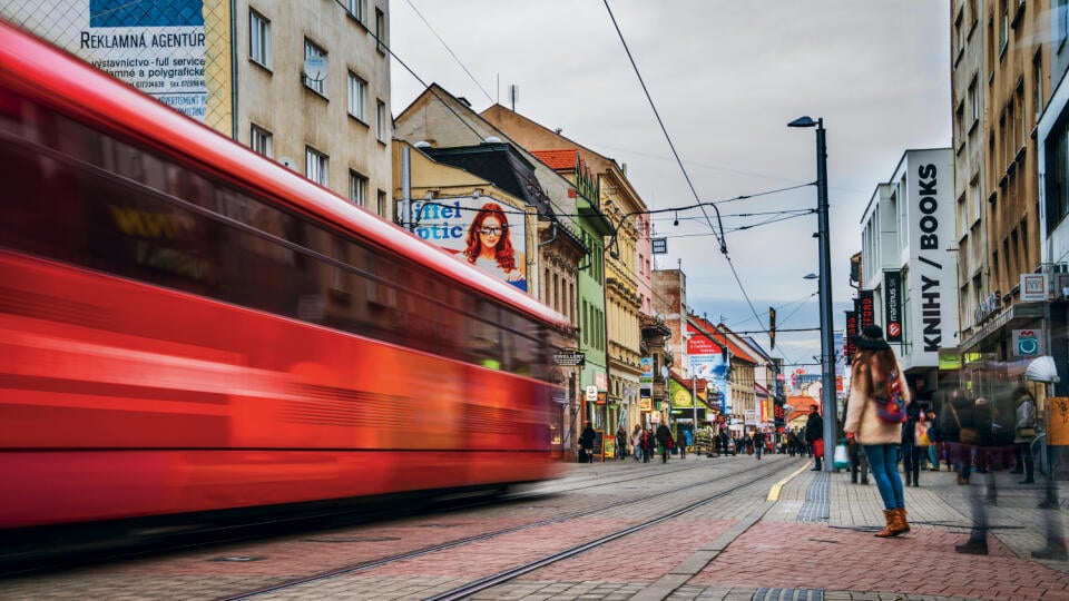 Bratislava,,Slovak,Republic,-,February,8,,2016:,Blurred,Tram,In