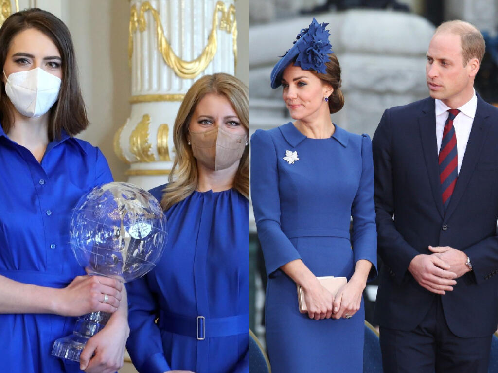 Petra Vlhová s prezidentkou vľavo, Kate Middleton s Williamom vpravo.