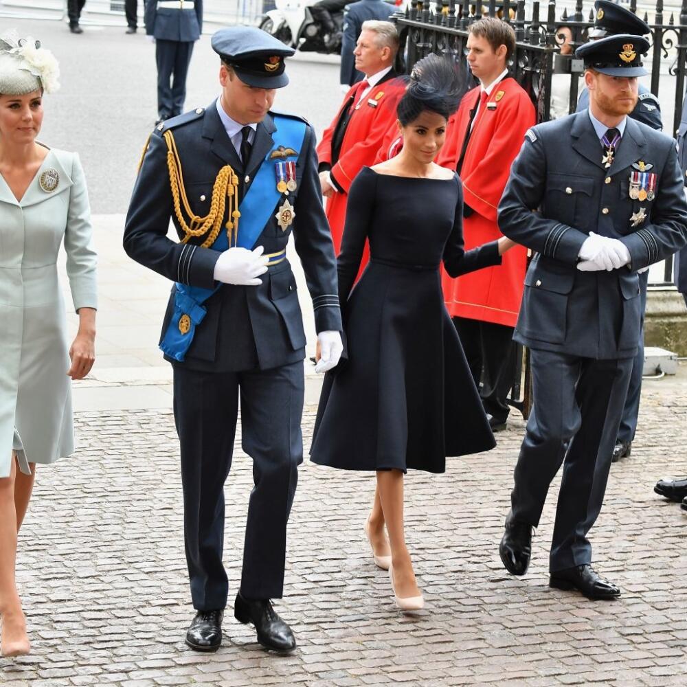 Vojvodkyňa z Cambridgea Kate, princ William, vojvodkyňa zo Sussexu Meghan a princ Harry.