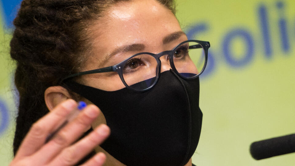 Na snímke europoslankyňa za SaS a predsedníčka Výboru EP pre zamestnanosť a sociálne veci Lucia Ďuriš Nicholsonová počas brífingu s novinármi na tému