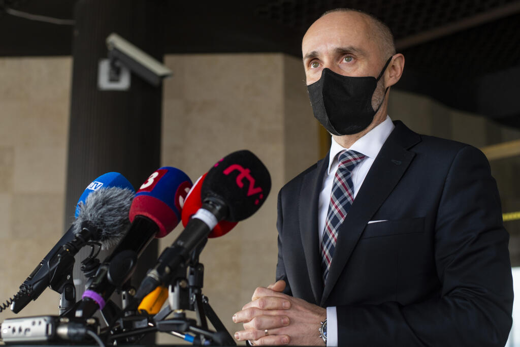 The photo shows Tomáš Valášek, Chairman of the Committee of the National Council of the Slovak Republic for European Affairs, following a press conference following the Committee meeting on the subject of the Slovak Security Strategy on 19 January 2021 in Bratislava.  PHOTO TASR - Jakub Kotian 