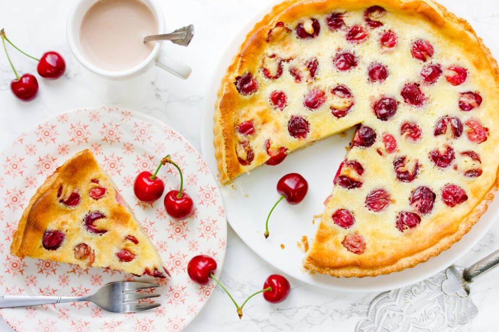 Cherry,Pie,With,Cream,Filling,,French,Dessert,Clafoutis,With,Red