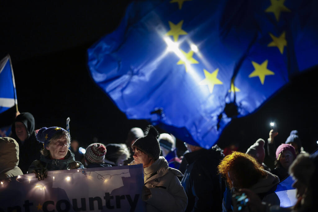 Torchlit Procession To Scottish Parliament On The Third Anniversary Of Brexit