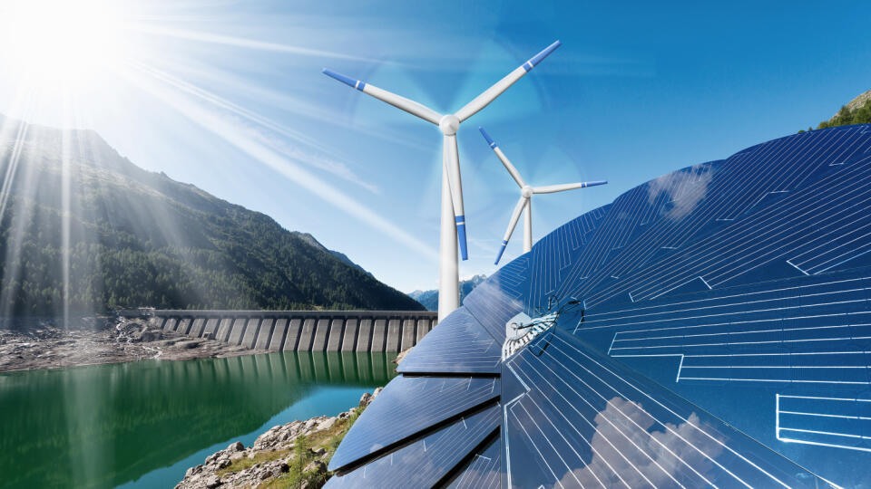 Renewable,Energy,-,Sunlight,With,Solar,Panel.,Wind,With,Wind