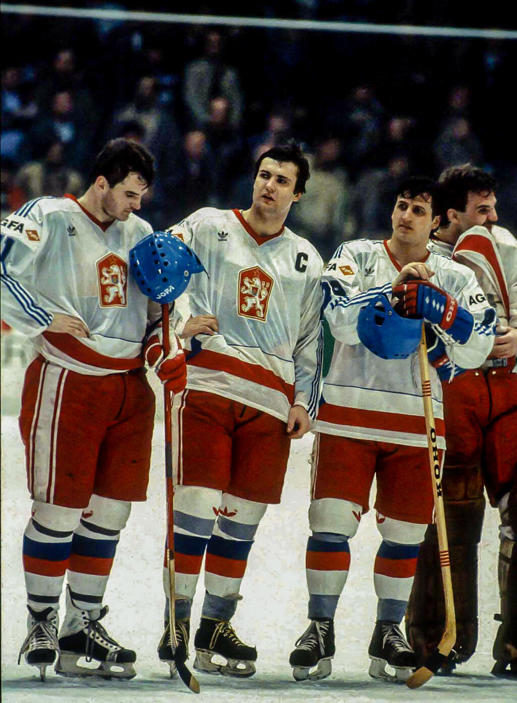 Zľava Igor Liba, Dárius Rusnák a Vincent Lukáč na MS 1985.