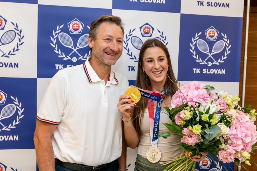 Na snímke je švajčiarska tenistka Belinda Benčič počas tlačovej konferencie na TK Slovan Bratislava.
